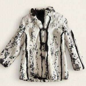 Vintage Rabbit Fur Hooded Coat | Black & Ivory Spotted